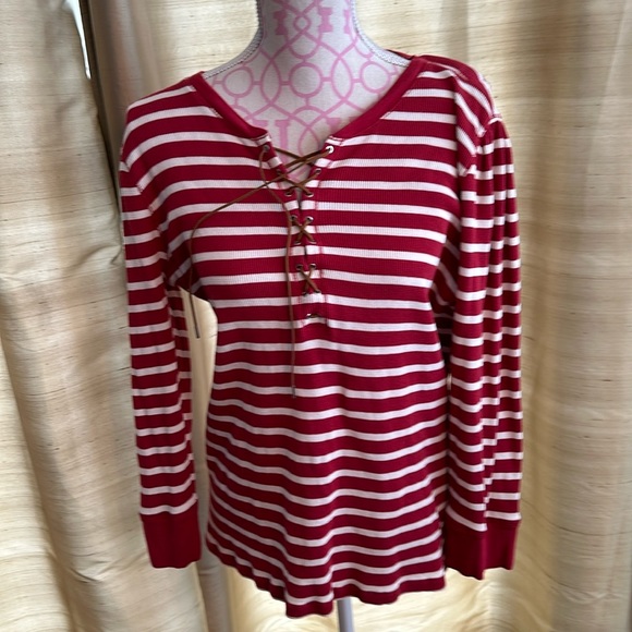 Lauren Ralph Lauren, black label extra large waffle knit top with raw high tie - Picture 1 of 5